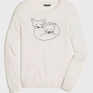 J Crew Merchantile Ivory White Crewneck Sweater Embroidered Fox Size M